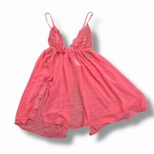 Victoria’s Secret 2006 Very Sexy Sheer Lace Pink Babydoll Top With Open Back M